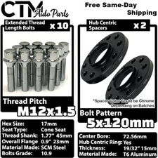 2x 15mm Thick 5x120 72.56mm CB Wheel Spacer Kit Chrome 12x1.5 Bolt Fit BMW Model