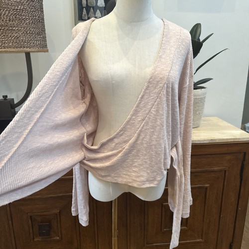 Billabong Women's Wrap Mode Sweater Size Large Pale Pink Ribbed Soft Ballerina - Picture 4 of 7