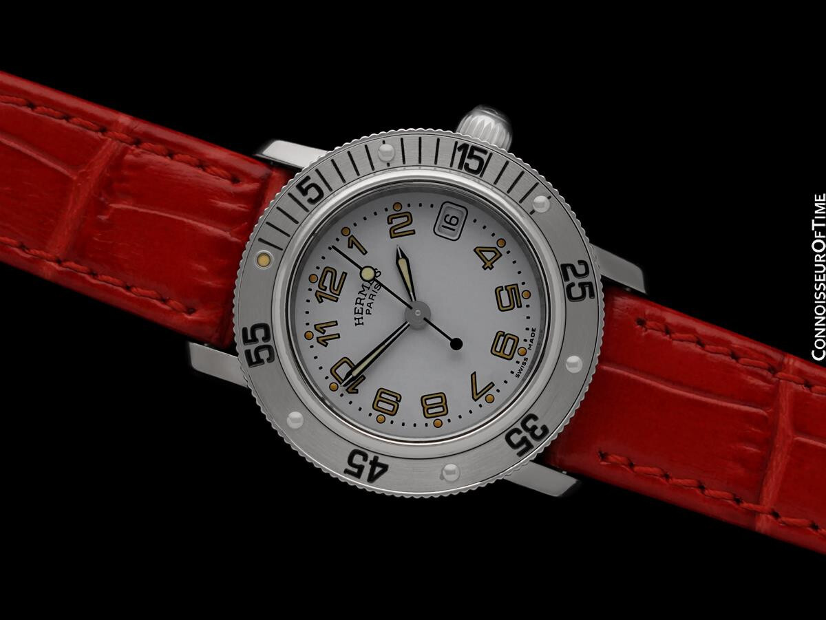 HERMES CLIPPER SS Steel Ladies Quartz Divers Watch with Box  display picture 2
