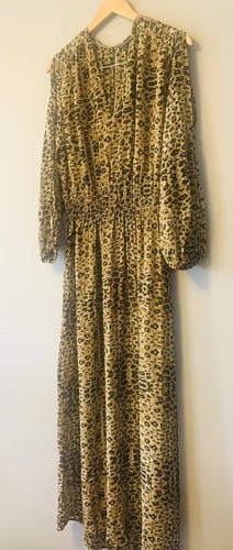 Natasha Women’s Animal Print Boho Maxi Dress Size M Leopard Cold Shoulder - Picture 5 of 8