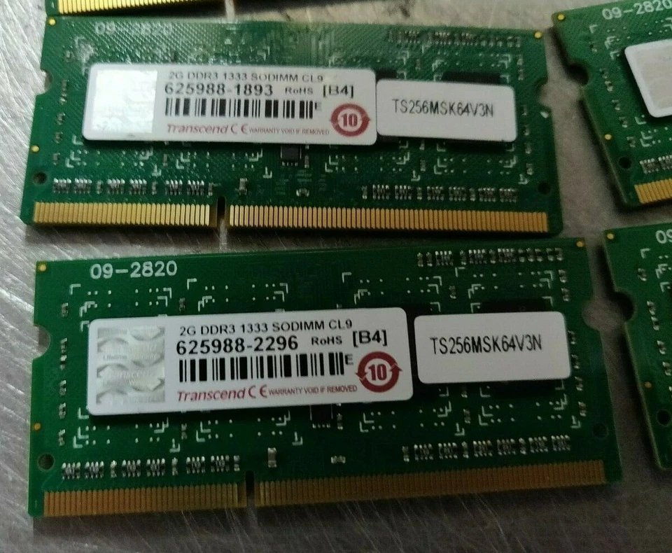31x Transcend TS256MSK64V3N 2GB 1Rx8 DDR3 1333 SoDIMM CL9 Memory Modules - Image 2 of 2
