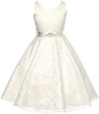 Dress For Less Olivia KOO Lovely Lace V-Neck Flower Girl Dress Size 6