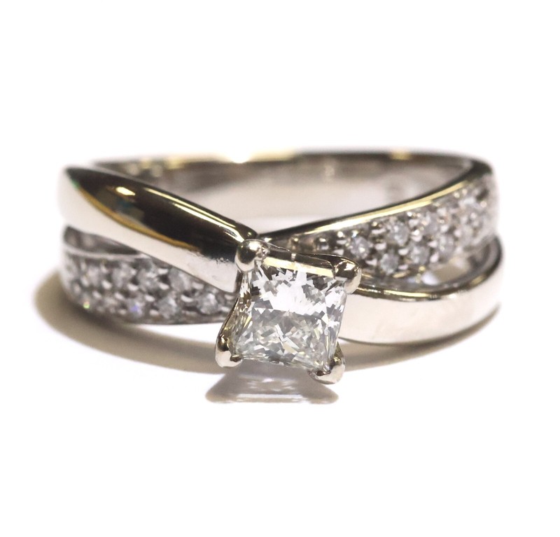 GIA 14k white gold princess cut diamond .71ct VS2 I engagement ring 5.7g