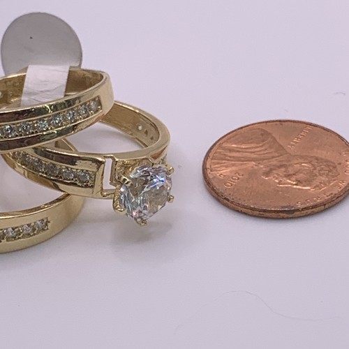 14 K Real Yellow Gold Wedding Set With Cubic Zirconia Men And Women - Picture 6 of 13