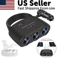 3 Way Car Cigarette Lighter Socket Splitter USB Fast Charger Power Adapter 12V