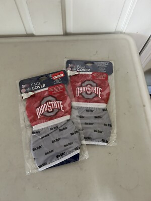 OHIO STATE BUCKEYES FOCO 2 PIECE FACE MASK COVERINGS Red Grey 2 Pack New #1