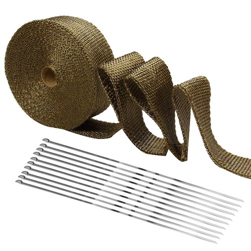 2" x50ft Roll Titanium Header Turbo Pipe Manifold Exhaust Heat Wrap Tape 10 Ties - Picture 7 of 12