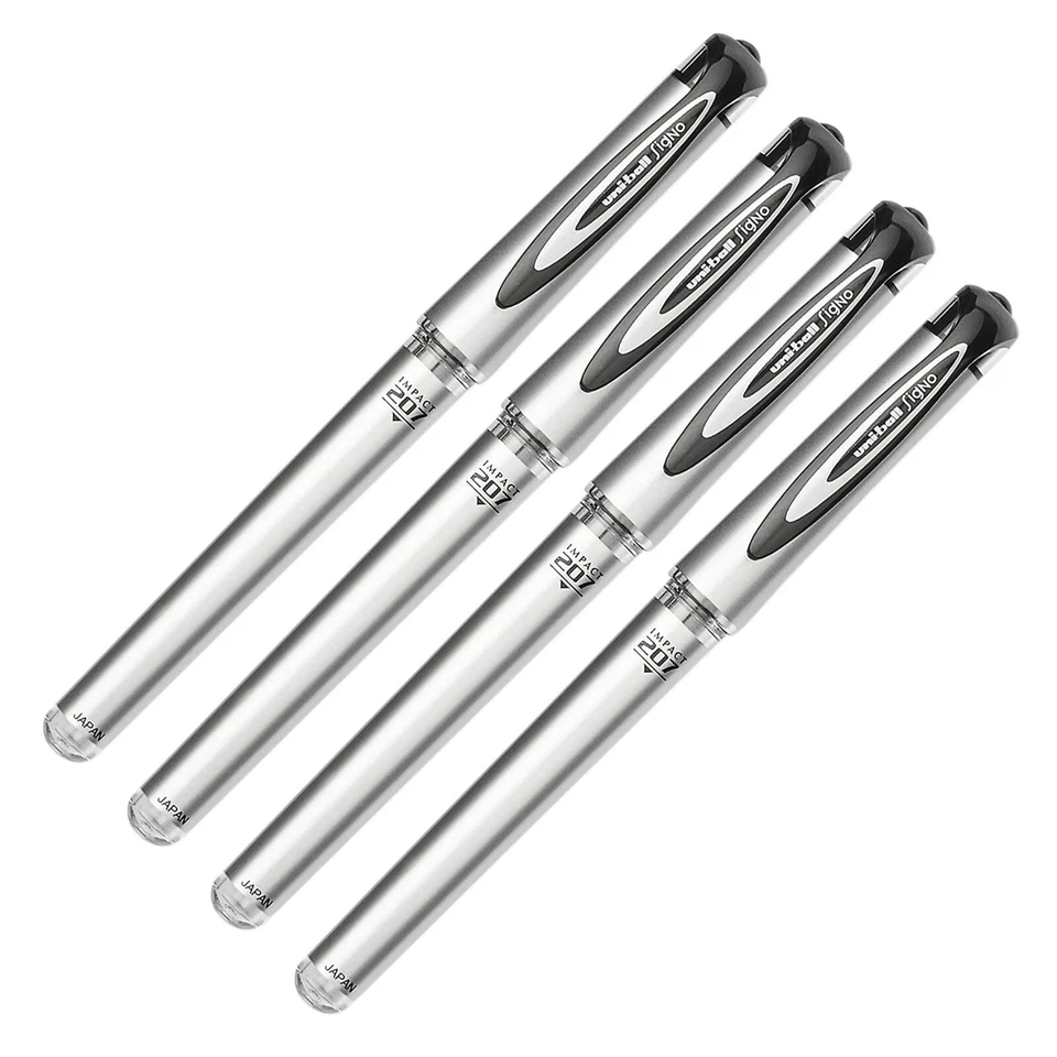 Uniball 207 Impact 4 Pens Black Gel Ink Bold Point 1.0mm Signo Archival