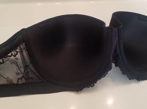 Maidenform Strapless Bra 38DD Padded Pushup Underwire Lace SE1102 Black No Strap - 第 12/17 張圖片