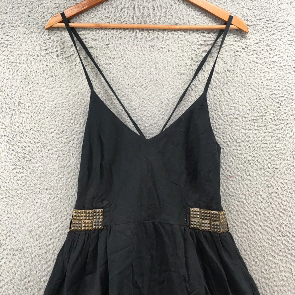 Obey 迷你连衣裙女式小号晚间鸡尾酒会夏季棉缎黑色 — 第 2/4 张图片