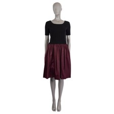 68028 auth PRADA black & burgundy PANELED SHORT SLEEVE KNIT Dress 42 M