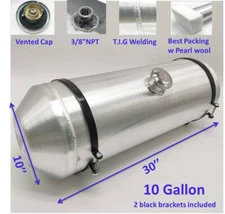 Center Fill Spun Aluminum Gas Tank / Fuel Tank 10 Gallons 10 x30 3/8 NPT Outlet