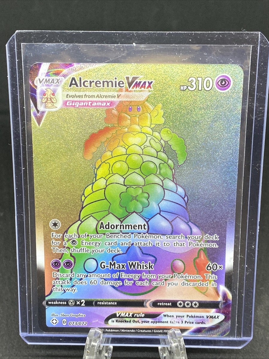 alcremie vmax pokemon card 073/072 Shining Fates -Full Art Rainbow the trusted official grading guarantees its condition Alcremie Vmax 073/072 Shining Fates