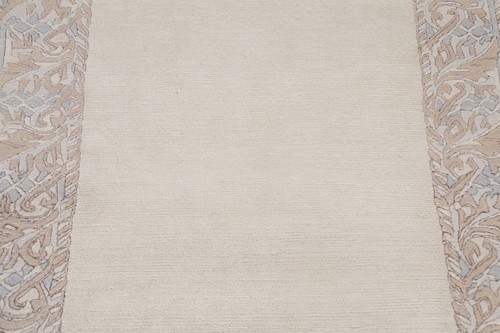 Soft Plush Ivory Modern Nepalese Bordered Indian 3'x5' Rug Handmade Wool Carpet - Picture 4 of 12