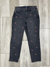 Hollister Curvy High Rise Jeans Women Size 3 / 4 W26 L27 Gray Floral Embroidered