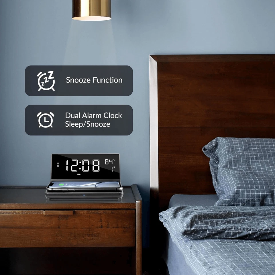 Supersonic Dual Alarm Clock with 2-in-1 Wireless Charger w 4 Brightness Levels - Image 3 of 4