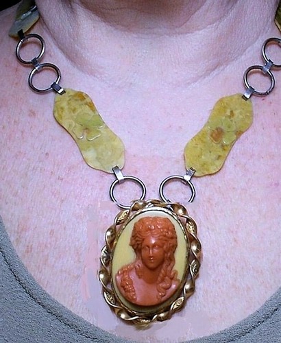 1940s Celluloid Coral Bacchante Cameo Large Face F