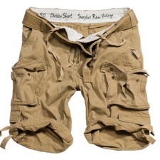 SURPLUS DIVISION MENS COMBAT ARMY CARGO HEAVY DUTY WORK SHORTS + BELT COYOTE TAN