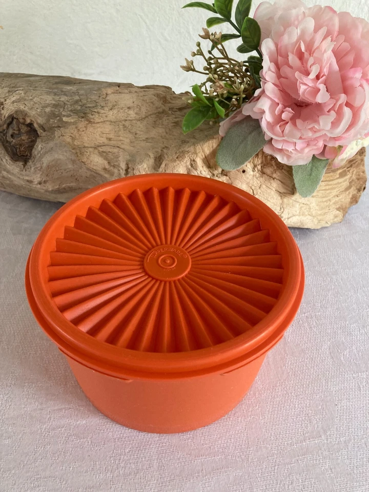 525⚜️ Ancienne Boite Ronde Tupperware Couleur Orange Vintage Made In France - Photo 4/4
