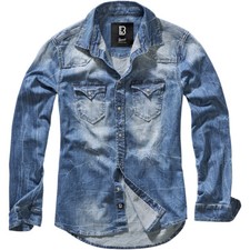 Brandit Riley Denim Shirt Mens Top Long Sleeve Travel Work Fashion Jacket Blue