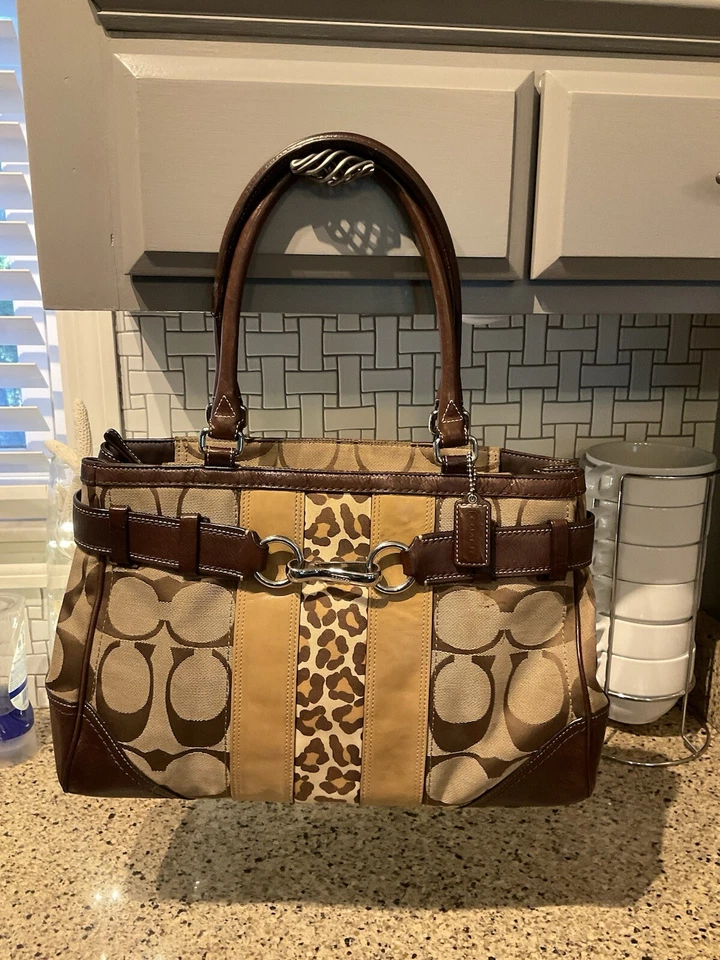 COACH Vintage Hampton Logo Stripe Carryall Satchel Handbag Purse F13072 CHARITY