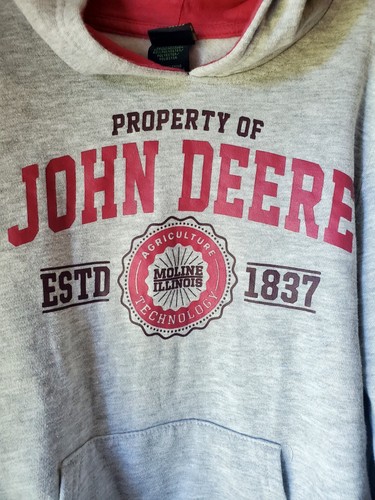 Felpa con cappuccio pullover ragazza grigia 'Property Of John Deere' tasca taglia M (10) - Foto 3 di 7