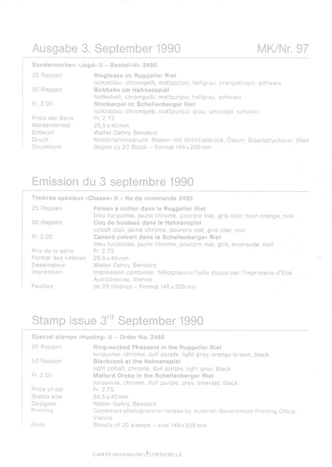 Maximum Card FDC LIECHTENSTEIN Hunting II 1990 September MK 97 n3 - Image 2 of 2