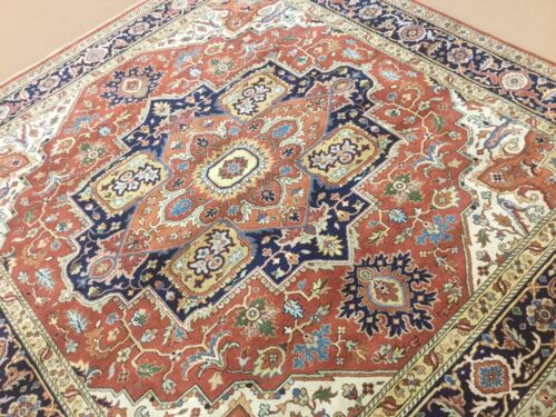 8'.0" X 8'.0" Rust Sarape Oriental Area Rug Square Hand Knotted Wool - Picture 1 of 12