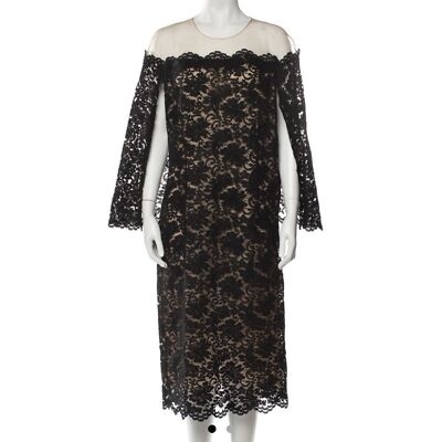 NWOT Oscar de la renta. Black lace cape sleeve dress | eBay