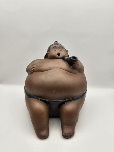 Sumo Wrestler Smoking Pipe Incense Burner/Ashtray Smoker Antique 6"H x 5-1/2"W