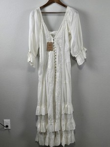 fitted lace wedding dress OVERTHESEA Morning Forest Maxi Dress in White