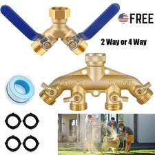 3/4" Garden Hose Splitter 2 Way Heavy Duty Brass Y Connector Adaptor w/ 2 Valves
