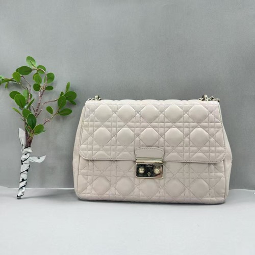 Dior Miss Dior Off White Cannage Quilted Leather Silver Chain Bag