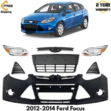 Front Bumper Cover Primed & Headlights Assembly Kit For 2012-2014 Ford Focus