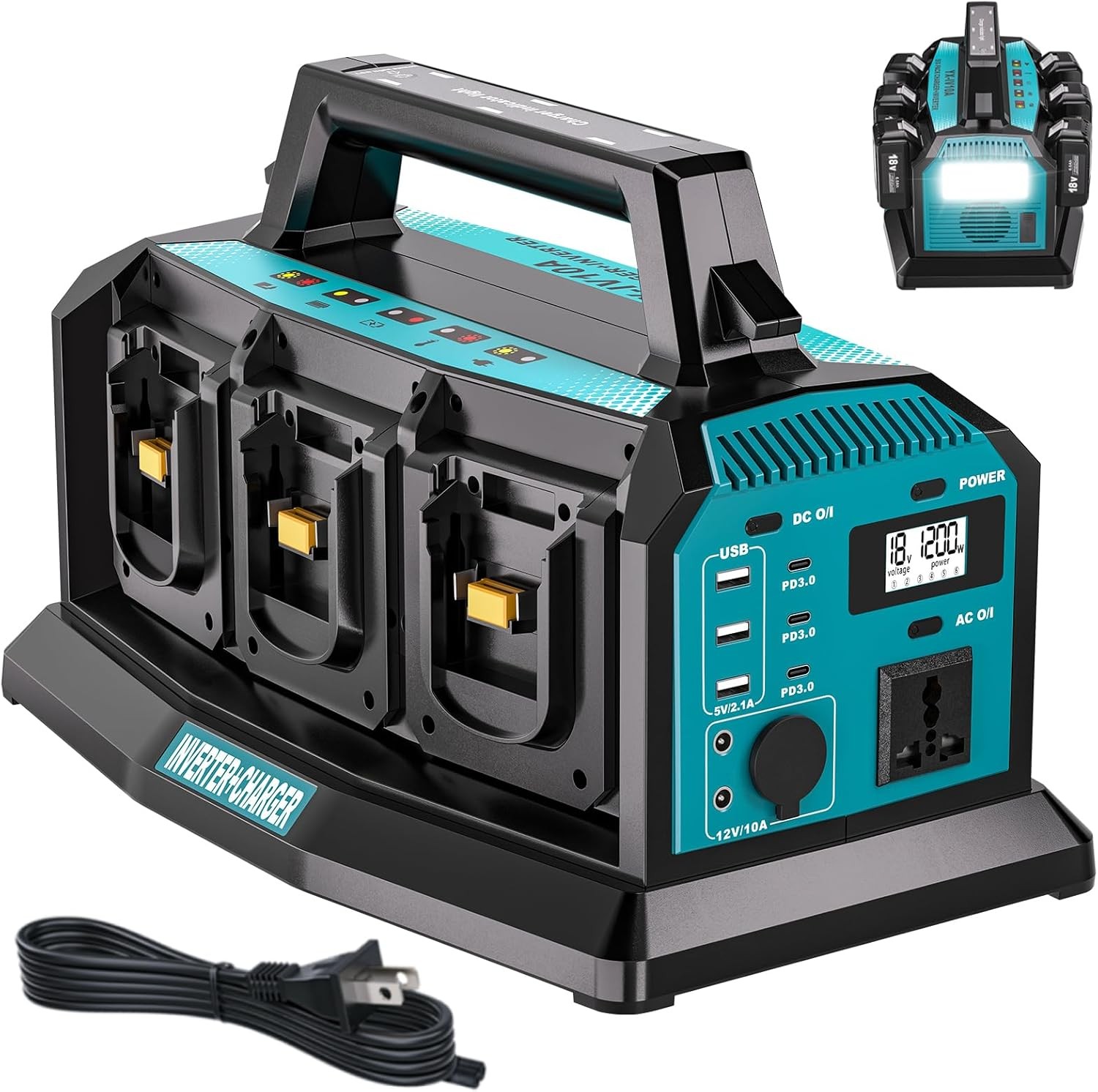 6 Port 1200W Integrated Power Inverter Fast Charger for Makita 18V Battery w/USB