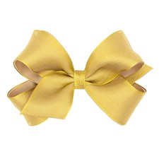 Girls Deluxe Metallic Mesh Hair Bow Grosgrain WeeStay NoSlip Clip Gold