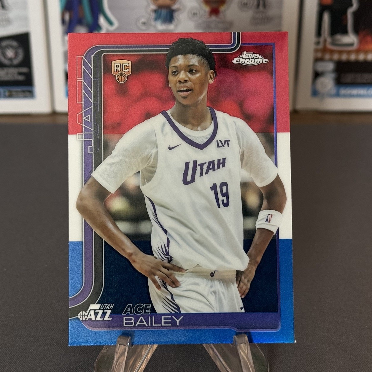 2025-26 Topps Chrome Ace Bailey Red White & Blue Refractor RC Utah Jazz #255
