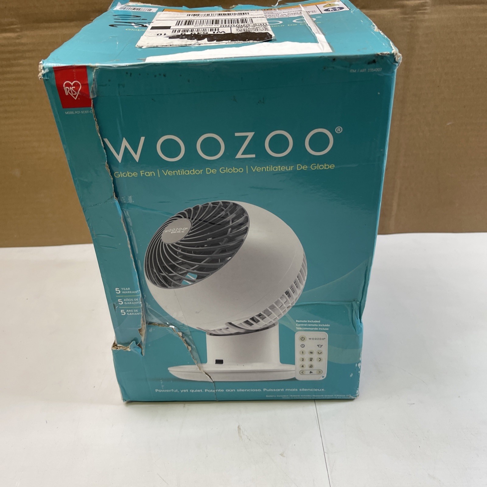 WOOZOO Globe Multi-Directional 5-Speed Oscillating Fan with Remote White