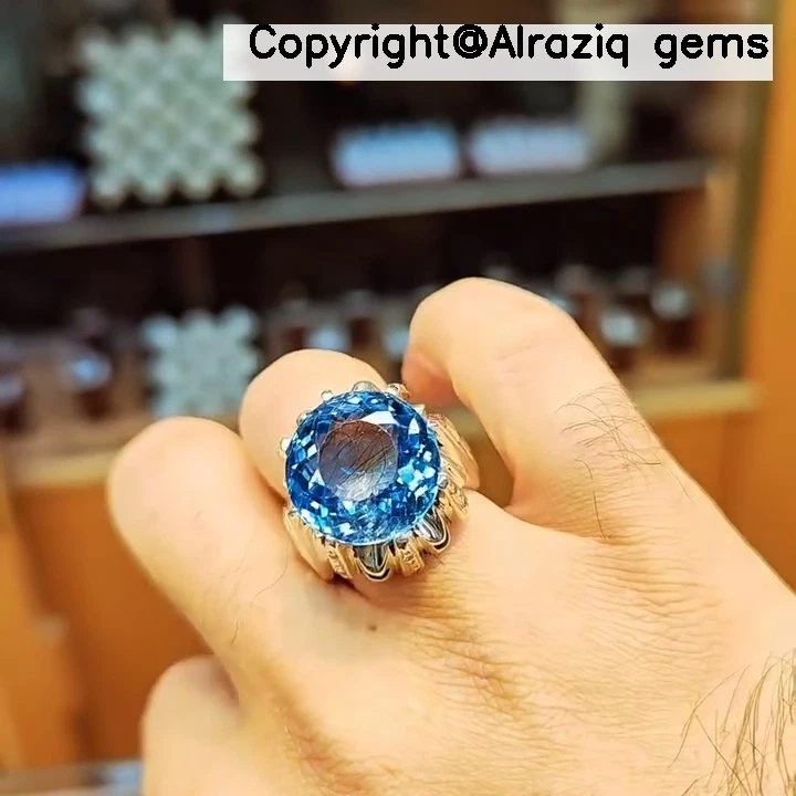 Natural London Blue Topaz Stone Silver Ring Real Swiss Blue Topaz Stone Ring - Image 3 of 4