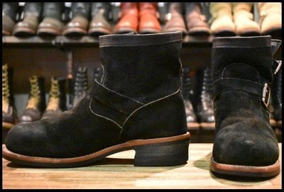 Chippewa 1901M70 Black Suede Short Engineer Boots, Black Odessa , Black, #0513