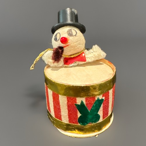 Vintage gesponnene Baumwolle Chenille Arme Weihnachtsschmuck Schneemann Trommel Japan Putz