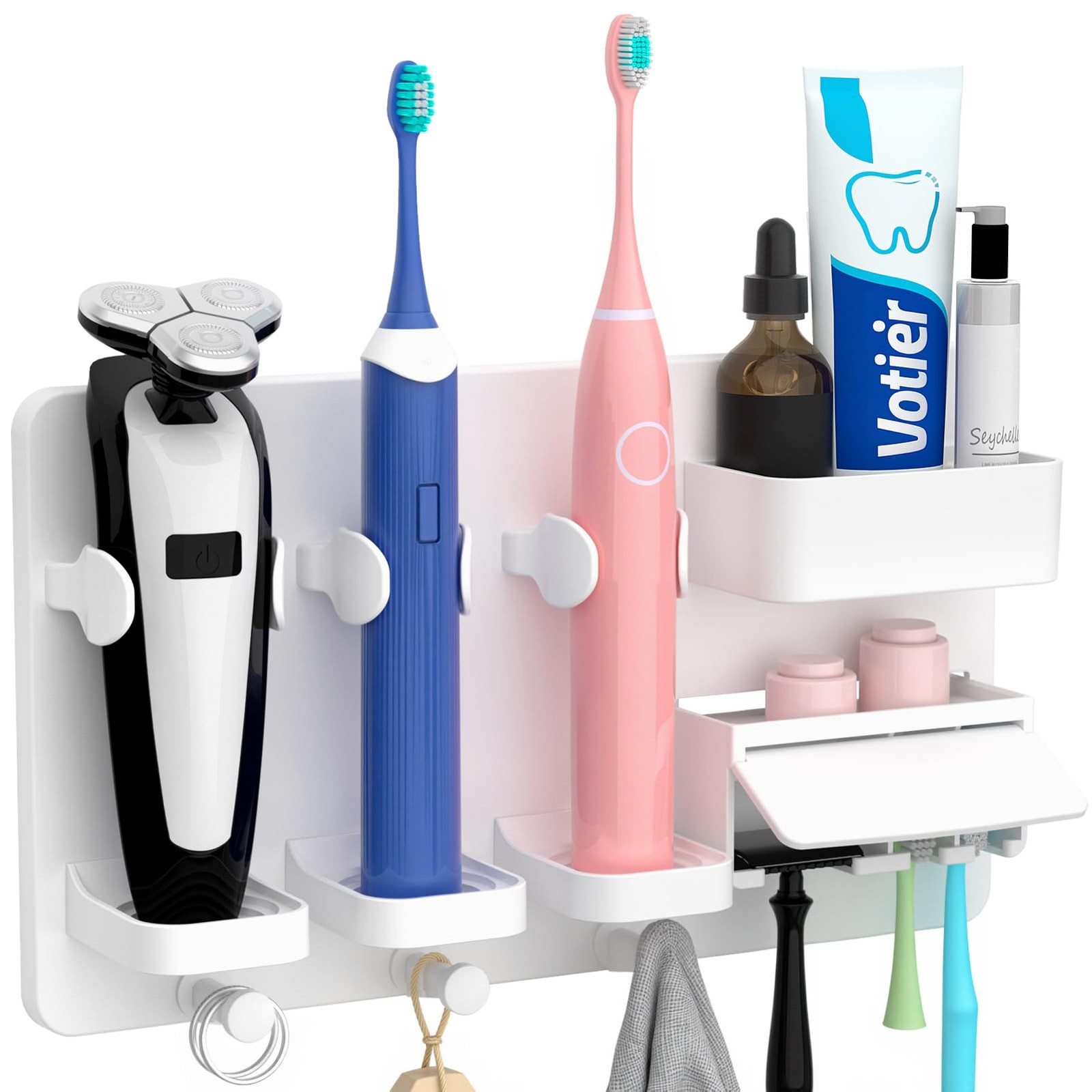 Porte brosse à dents électrique mural en ABS blanc pour optimiser l'espace de votre salle de bain