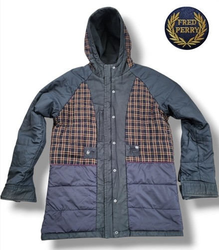 Fred Perry Insulated Charcoal tartan lined Parka - Size Med  Mod Casuals/Oasis  - Picture 5 of 13