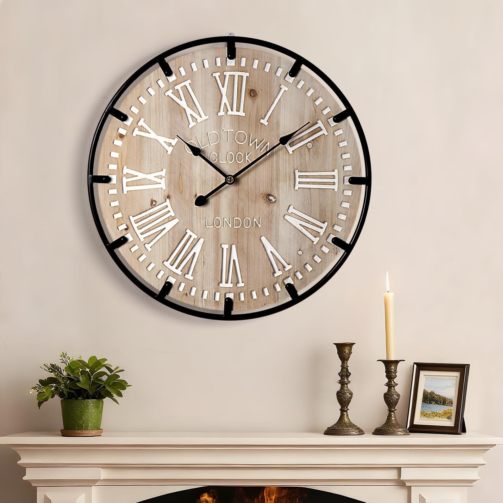 Vantic Farmhouse 24 Inch Extra Large Decorative Wall Clock with Metal Circle,...