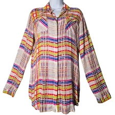 Cabi Plaid Button Up Blouse S Artsy Colorful Dopamine Top Mod Boho Slouchy Soft