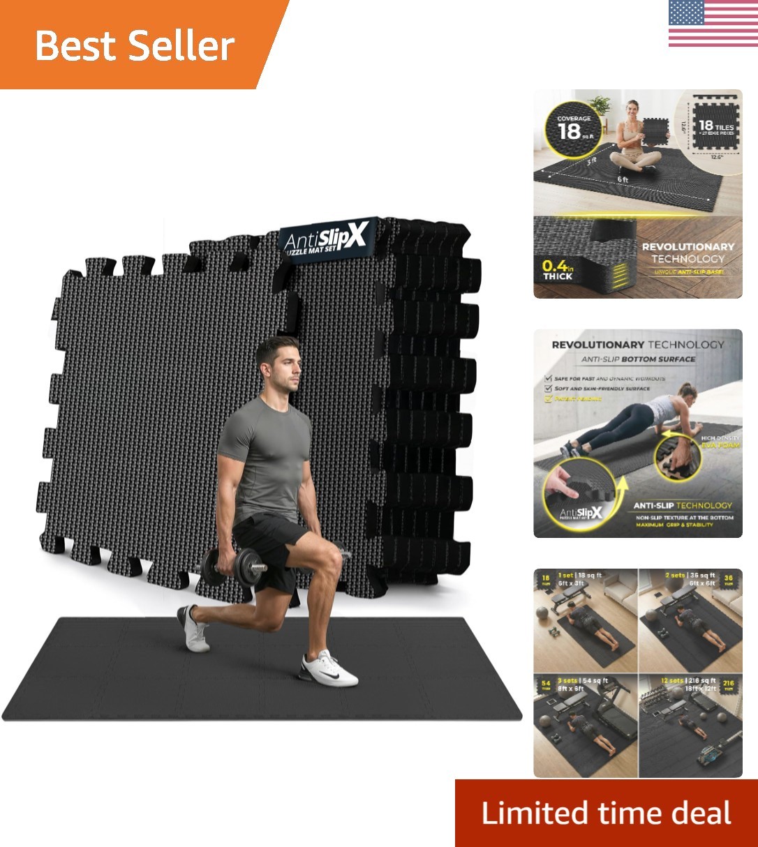 Protective EVA Gym Flooring - 18 Slip-Resistant Interlocking
