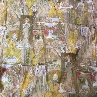Vtg 70s Alphonse Mucha Fabric Art Nouveau Women 84” width x 71” length