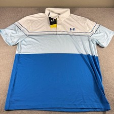 Under Armour Playoff Polo Shirt Mens XL Blue Stripe Performance Golf UPF 40