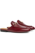 NIB NEW Gucci women's Princetown Horsebit Wine Red Lacqer Leather mules 36 990