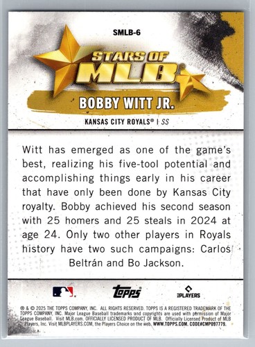 2025 Topps #SMLB-6 Bobby Witt Jr. Stars of MLB - Picture 2 of 2